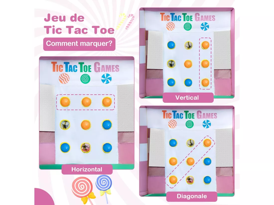 9 en 1 Château Gonflable en Forme Bonbons avec Toboggan, Maison de Saut Gonflable avec Pistolet à Eau, Jeu Tic-Tac-Toe, 50 Boules, Charge 90kg pour 2 Enfants de 3-10 Ans（avec souffleur 680W
