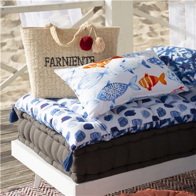 Futon enduit double face bleu et blanc
