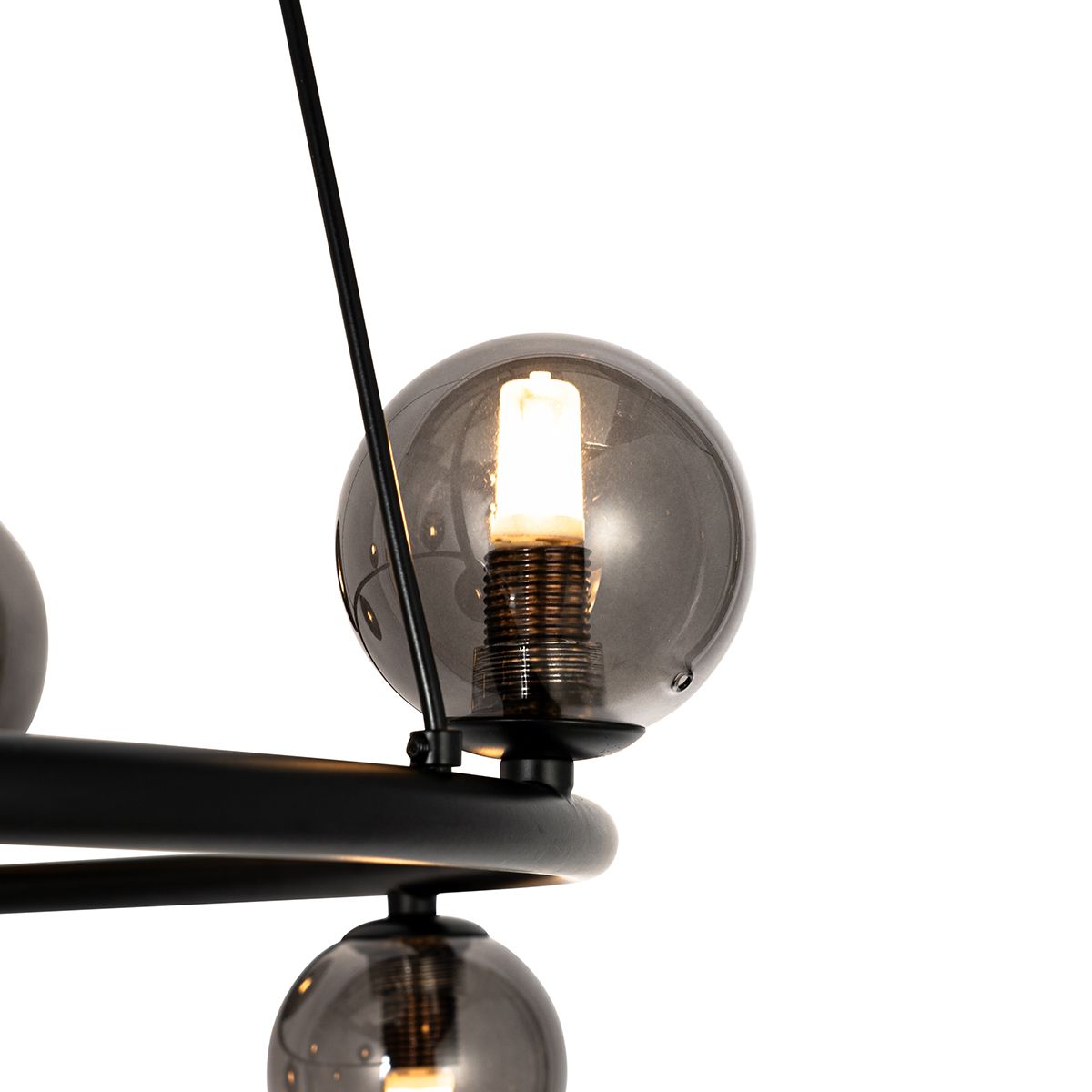 Hanglamp zwart met smoke glas rond 8-lichts - Monaco