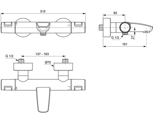 Ideal Standard badkraan met thermostaat CERATHERM T25 zijdezwart mat A7544XG