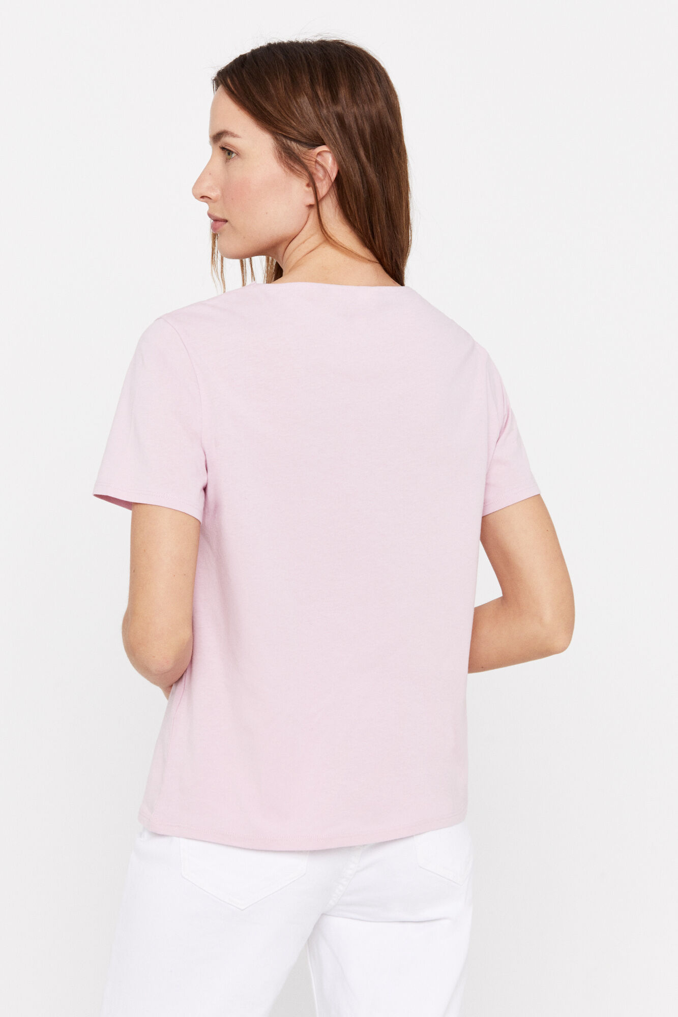 Camiseta romântica com bordado vazado - Lilás