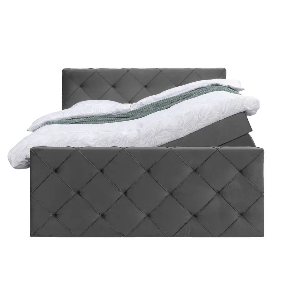 Boxspring met opbergruimte en voetbord Liv geruit - grijs - 180x200cm