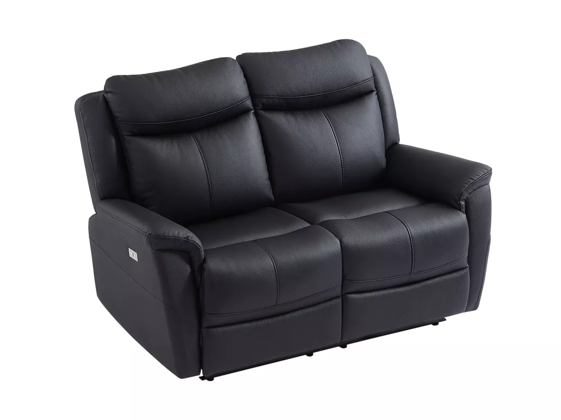 Canapés 3 places 2 places et un fauteuil relax électrique en cuir de vachette noir NOMAJO