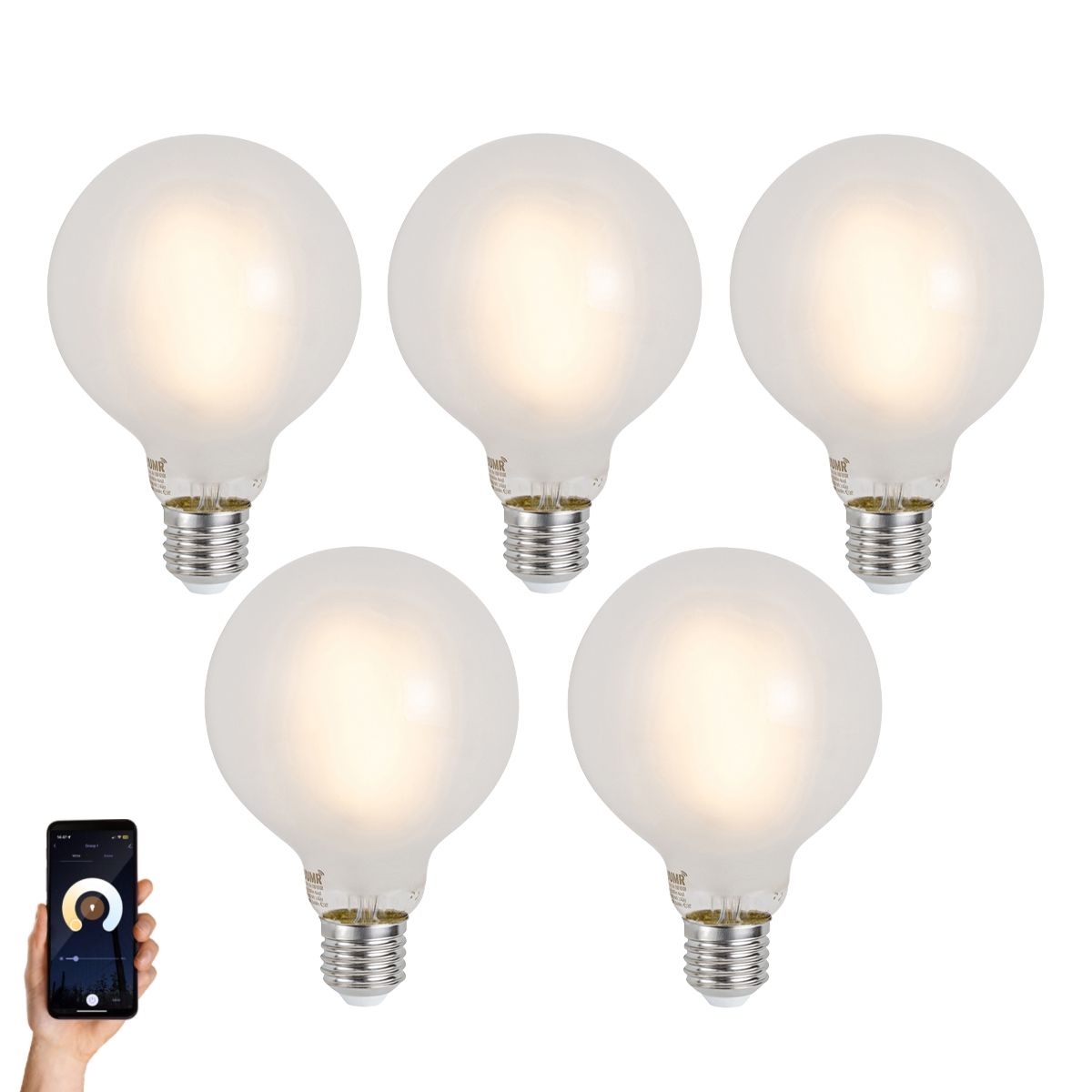 Set van 5 Smart E27 dimbare LED lampen G95 mat 7W 806 lm 2700-6500K