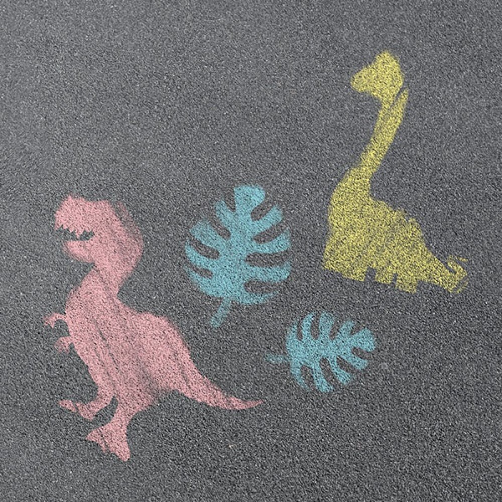 Strassenmalkreide 20 Kreide im Eimer mit Dino-Schablonen und 6 Kreide