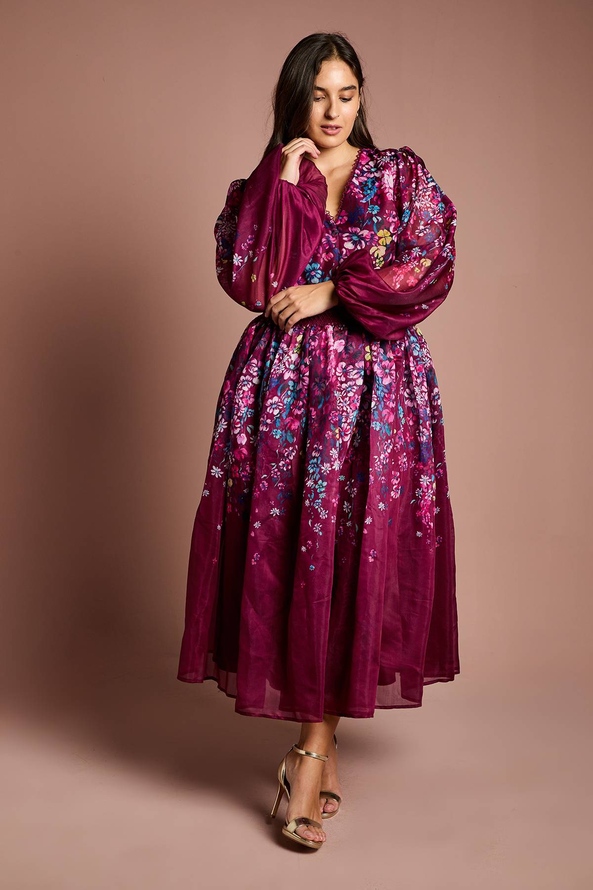 Coast Robe Midaxi Grande Taille en Organza avec Motifs Floraux et Finitions en Dentelle