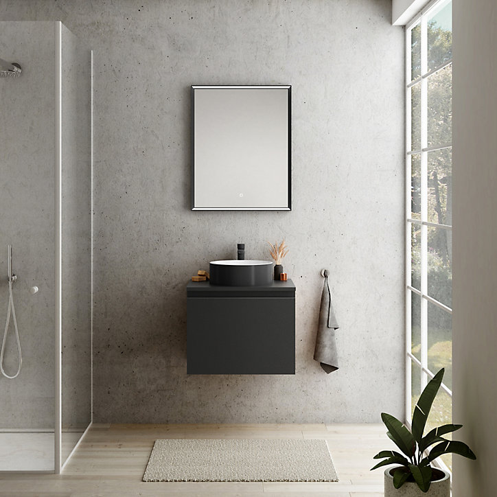Meuble sous vasque à suspendre Pura noir mat 60 cm + Plan de toilette