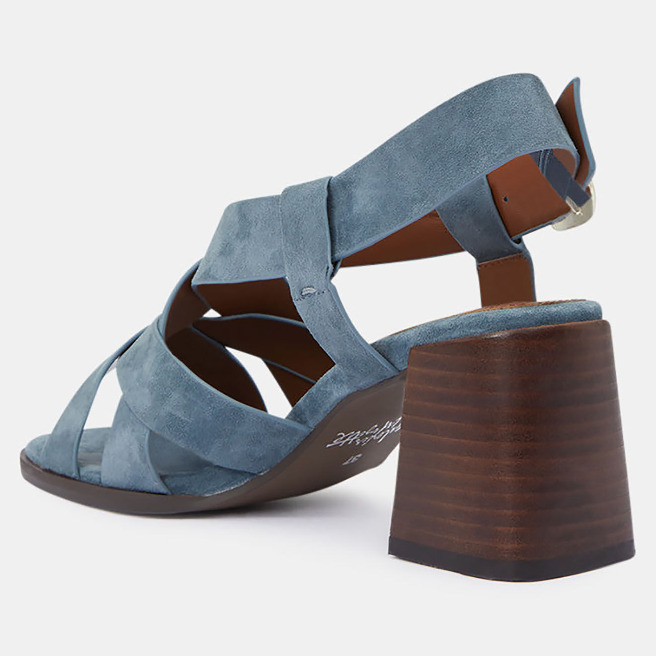 Galeries Lafayette Sandales à talon en Cuir bleu jean - Talon 7 cm