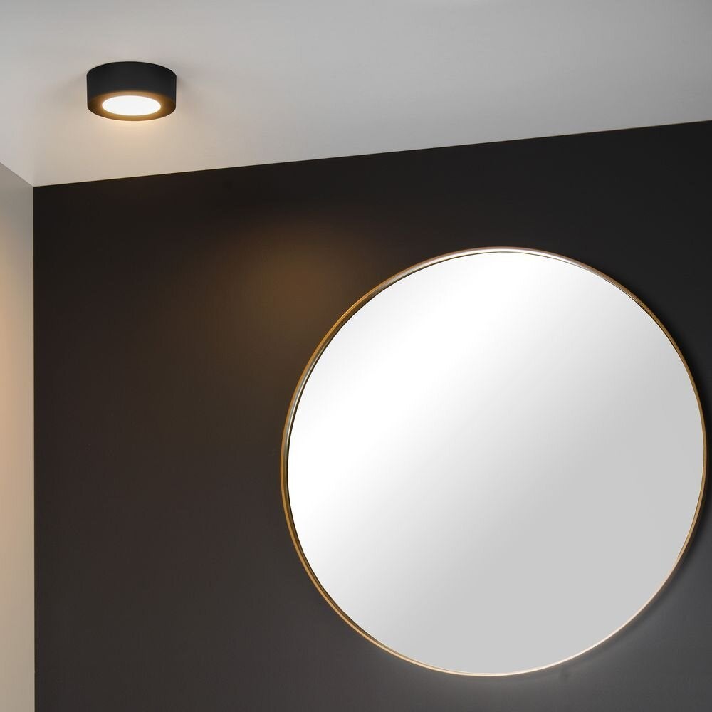 Brice LED plafondlamp in zwart, 8W, 3000K, 471lm, IP44, 117mm rond