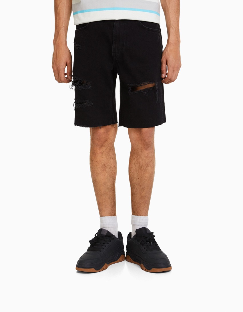 Bermuda jeans rasgada de corte justo