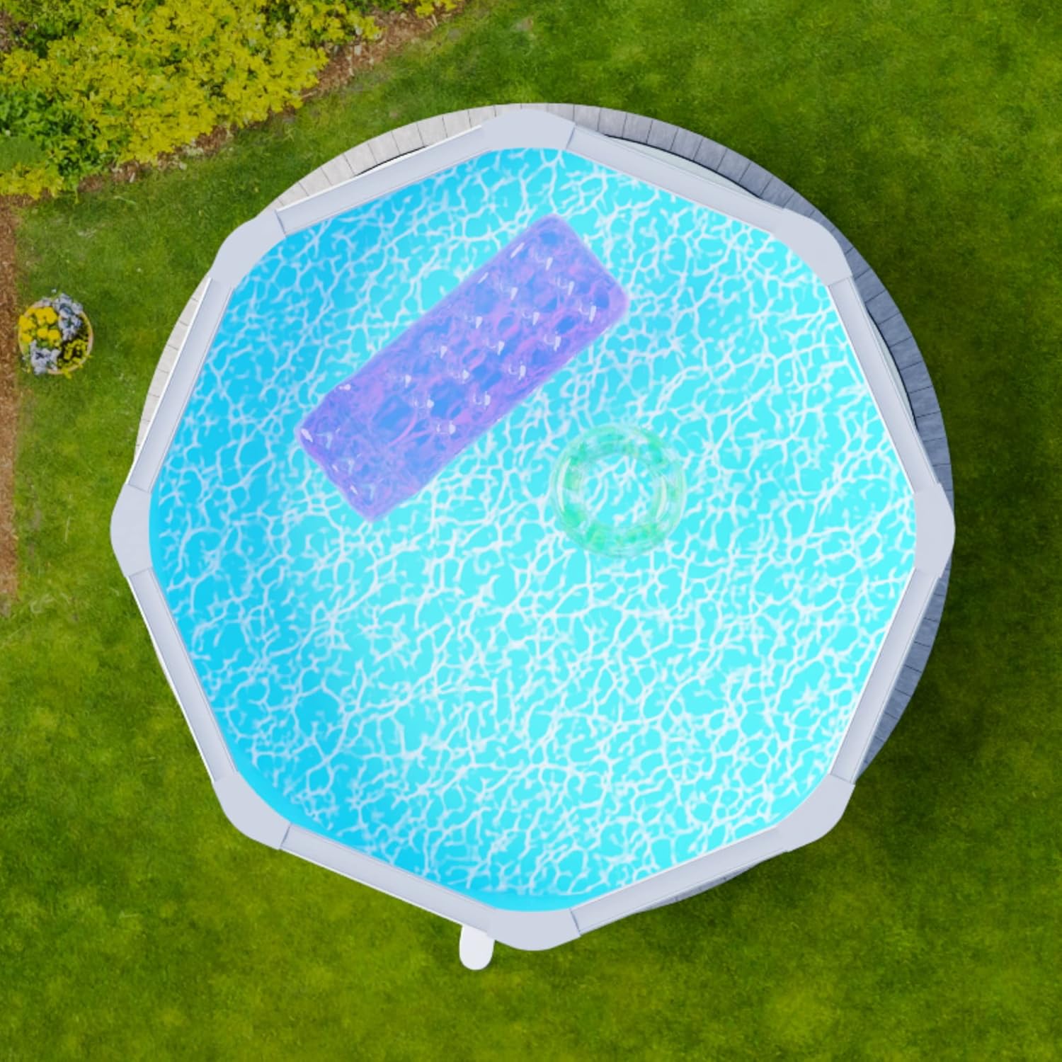 Planet Pool Stahlwandpool rund Größe wählbar, 120 cm tief, Stahl 0,4 mm weiß, Folie 0,3 mm blau, Overlap 450x120cm