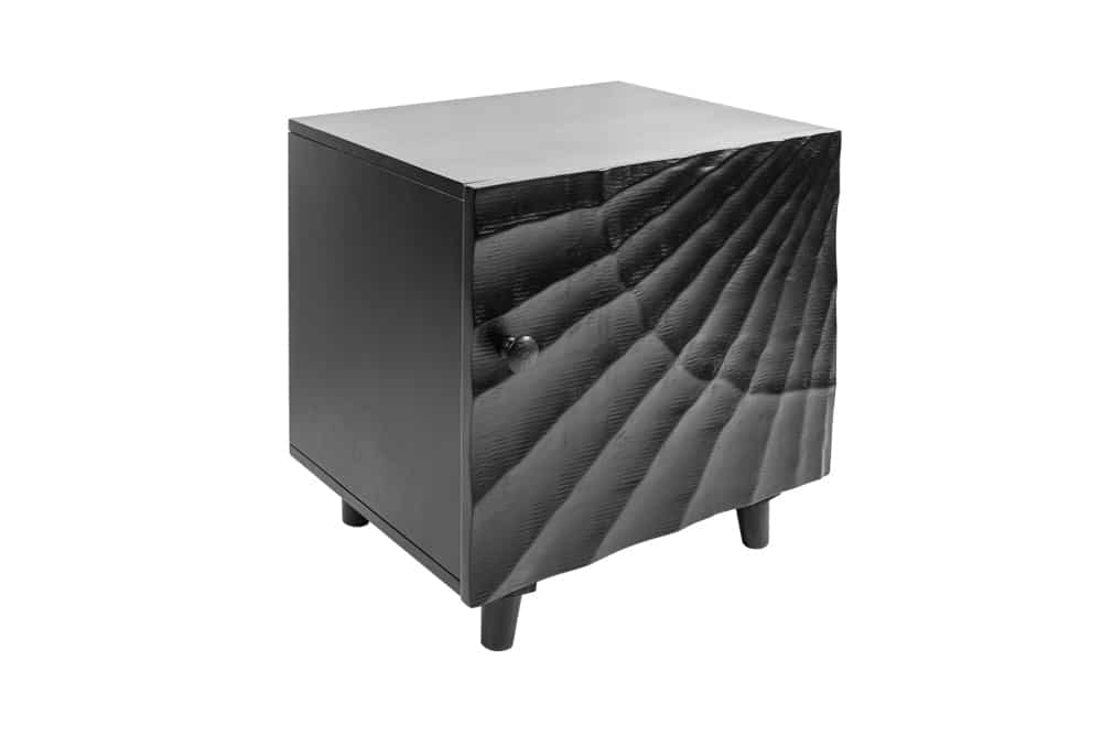 Massiver Nachttisch SCORPION 50cm schwarz Mangoholz Beistelltisch mit 3D Schnitzereien