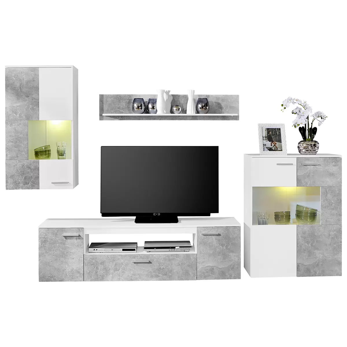 Wohnwand Vulcan weiss,Betonoptik