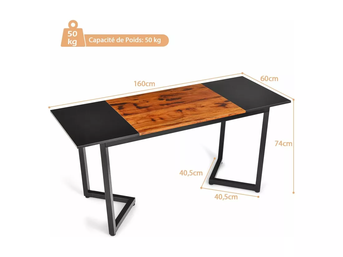 Bureau d'Ordinateur 160 x 60 cm, Table, Poste de Travail, Cadre en Métal, Crochet pour Casque, Style Industriel, Facile à Assembler, pour Bureau, Chambre, Salon, Marron Rustique