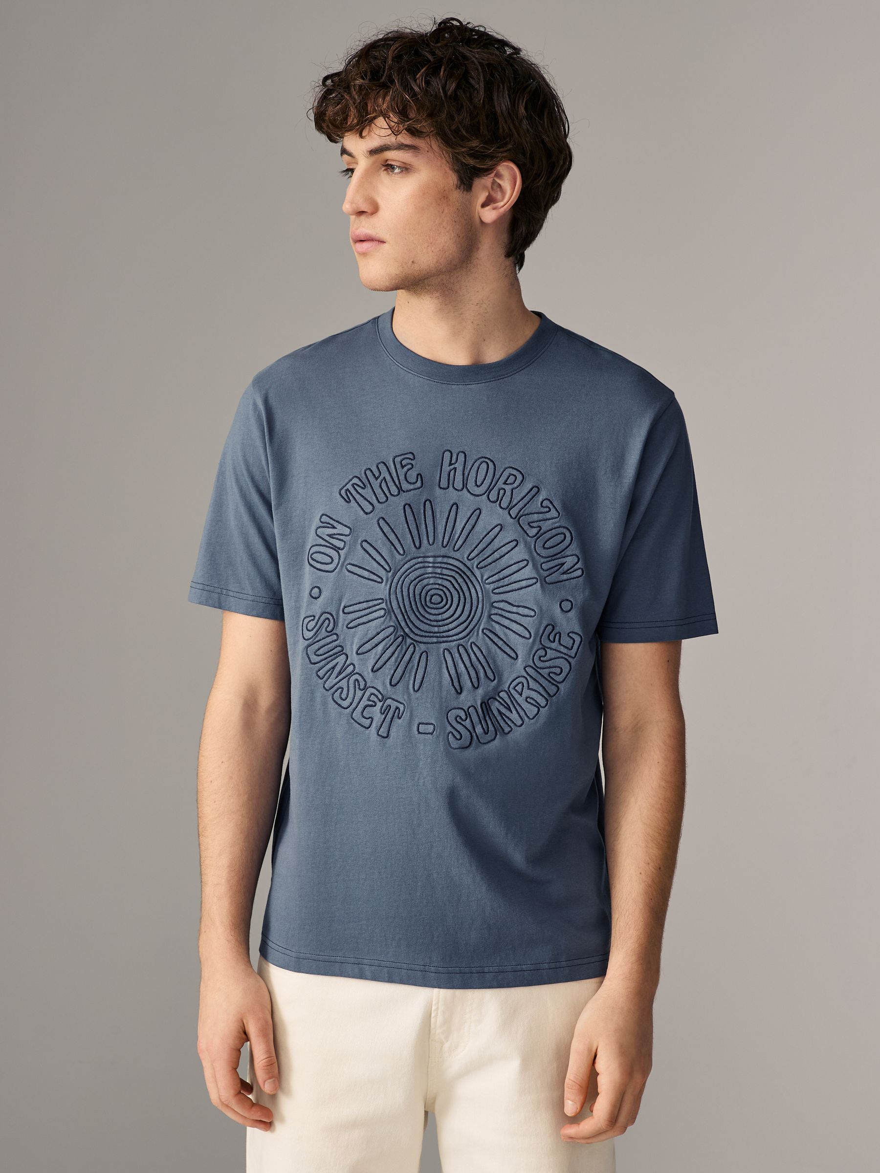 Wit/blauw/bruin - Normale Pasvorm - Set van 3 T-shirts met print