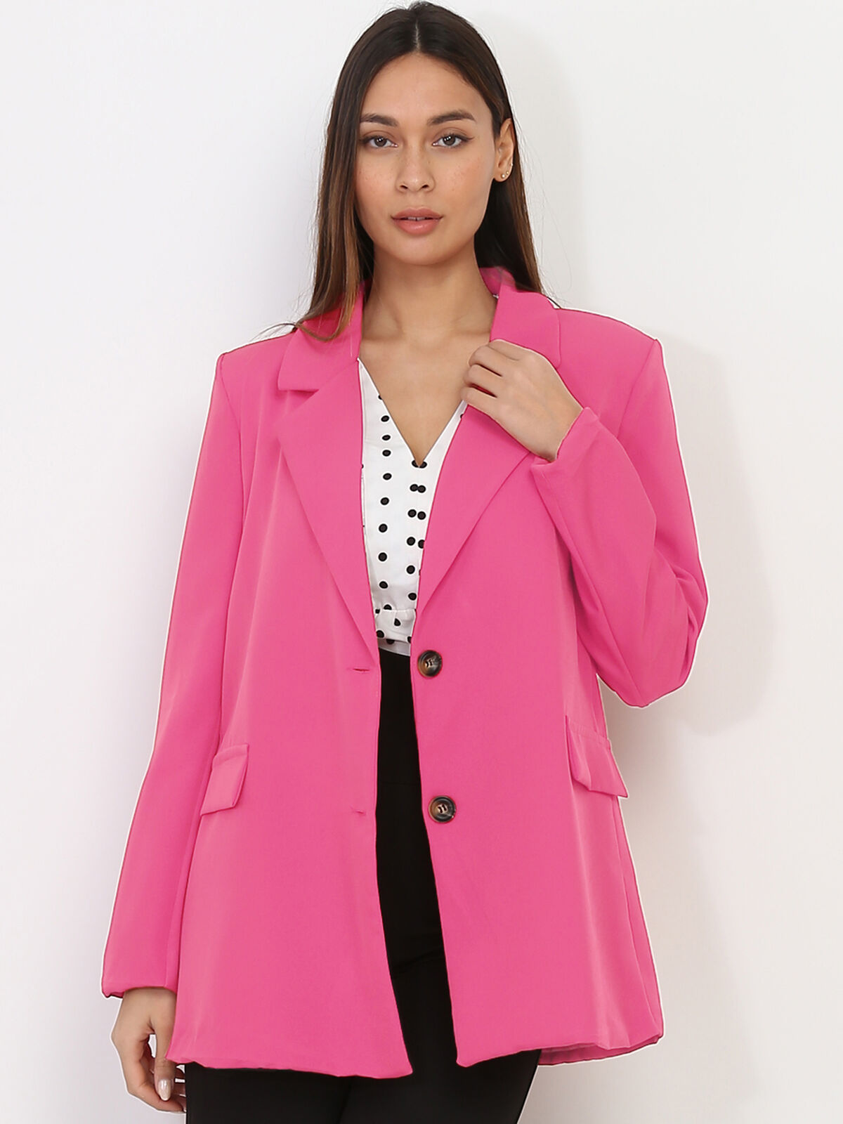 Blazer oversize à boutons- Fuchsia
