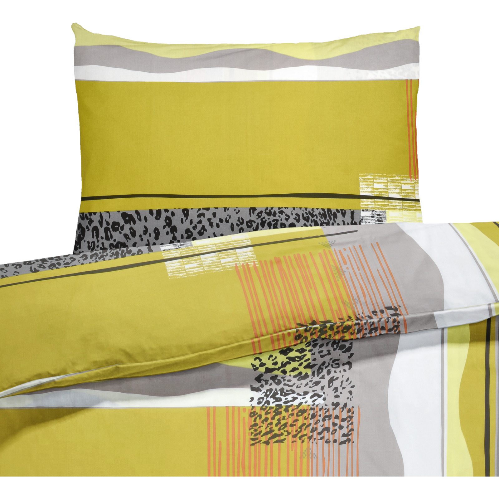 Bettwäsche Satin gemustert grün 200x210 2x65x65 Bettanzug Fra