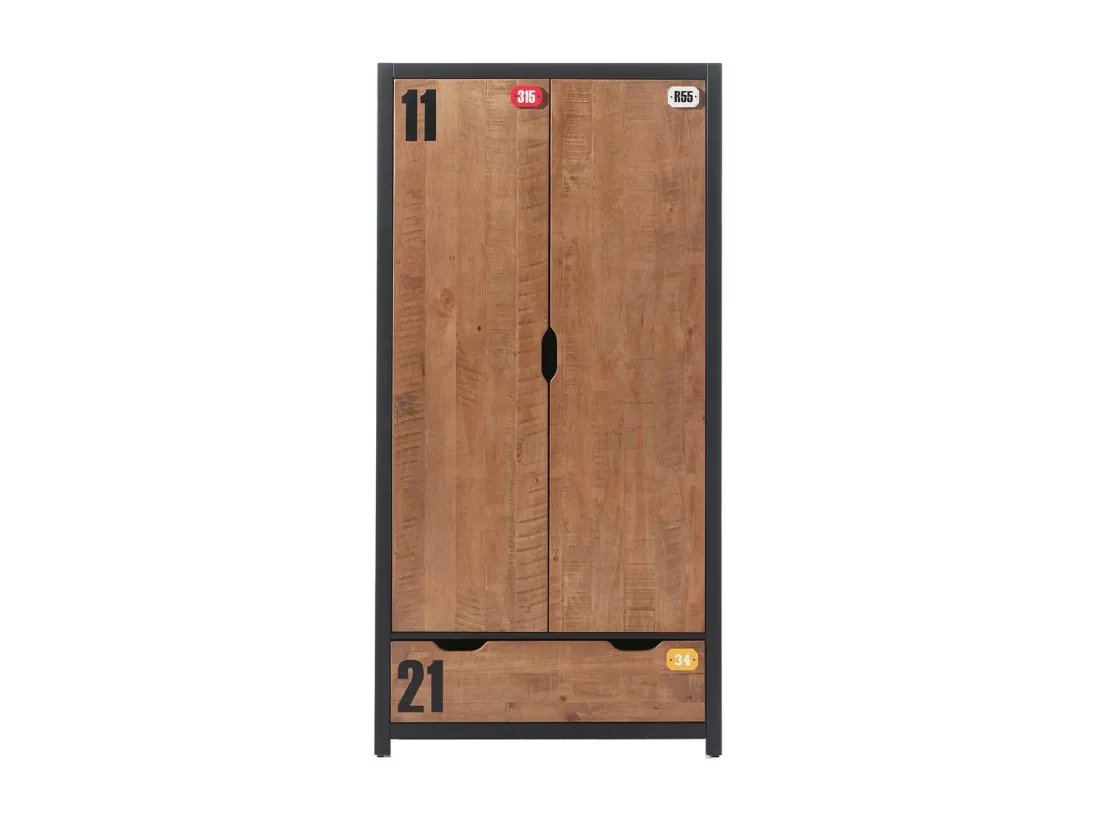 TCHAD - Chambre 90x200cm avec Armoire 2 Portes en Pin Massif