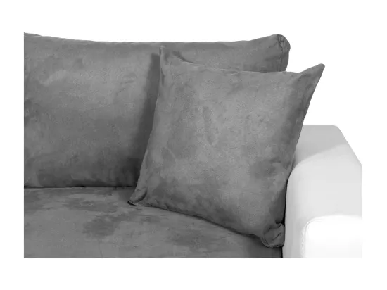 Canapé panoramique Oslo convertible avec coffres, poufs à droite - Simili/Microfibre - Blanc/Gris - L311 x P146 x H81cm - Loungitude