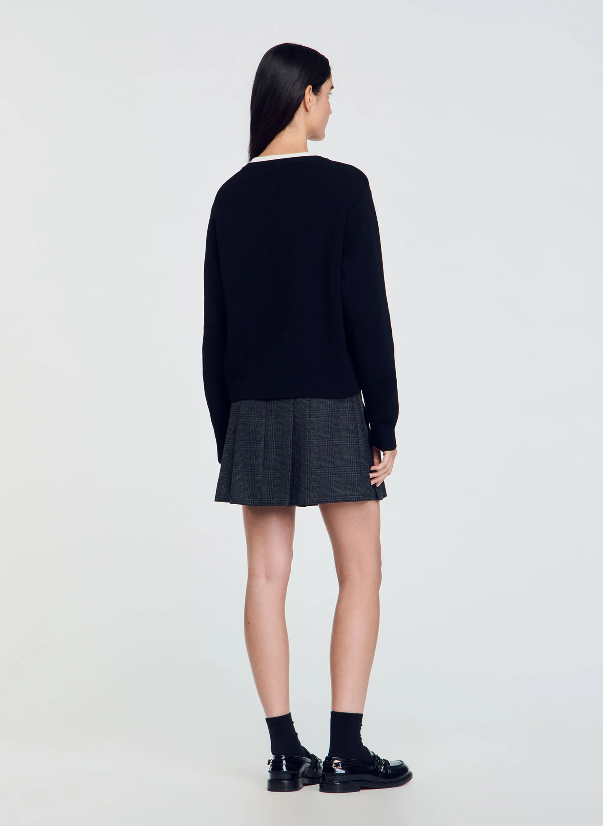 Pull col rond droit en laine mélangée | Noir