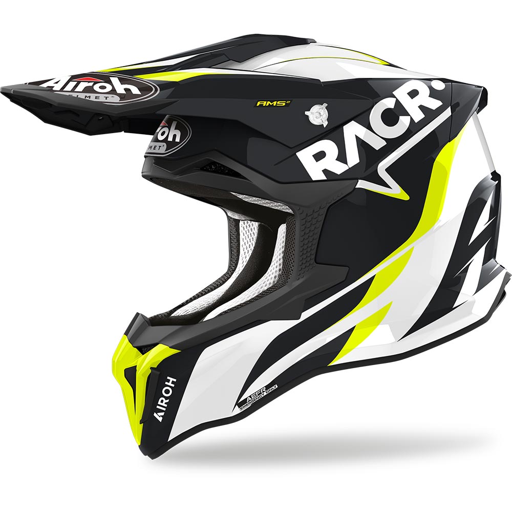 Airoh - Casque Strycker Racr Noir / Blanc / Jaune fluo / Brillant