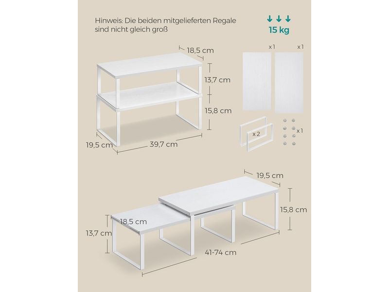 Songmics Regal 2er Set Weiss Gewürzregale mit Metallrahmen