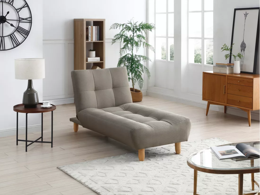 Méridienne clic clac en tissu taupe ESTEBAN