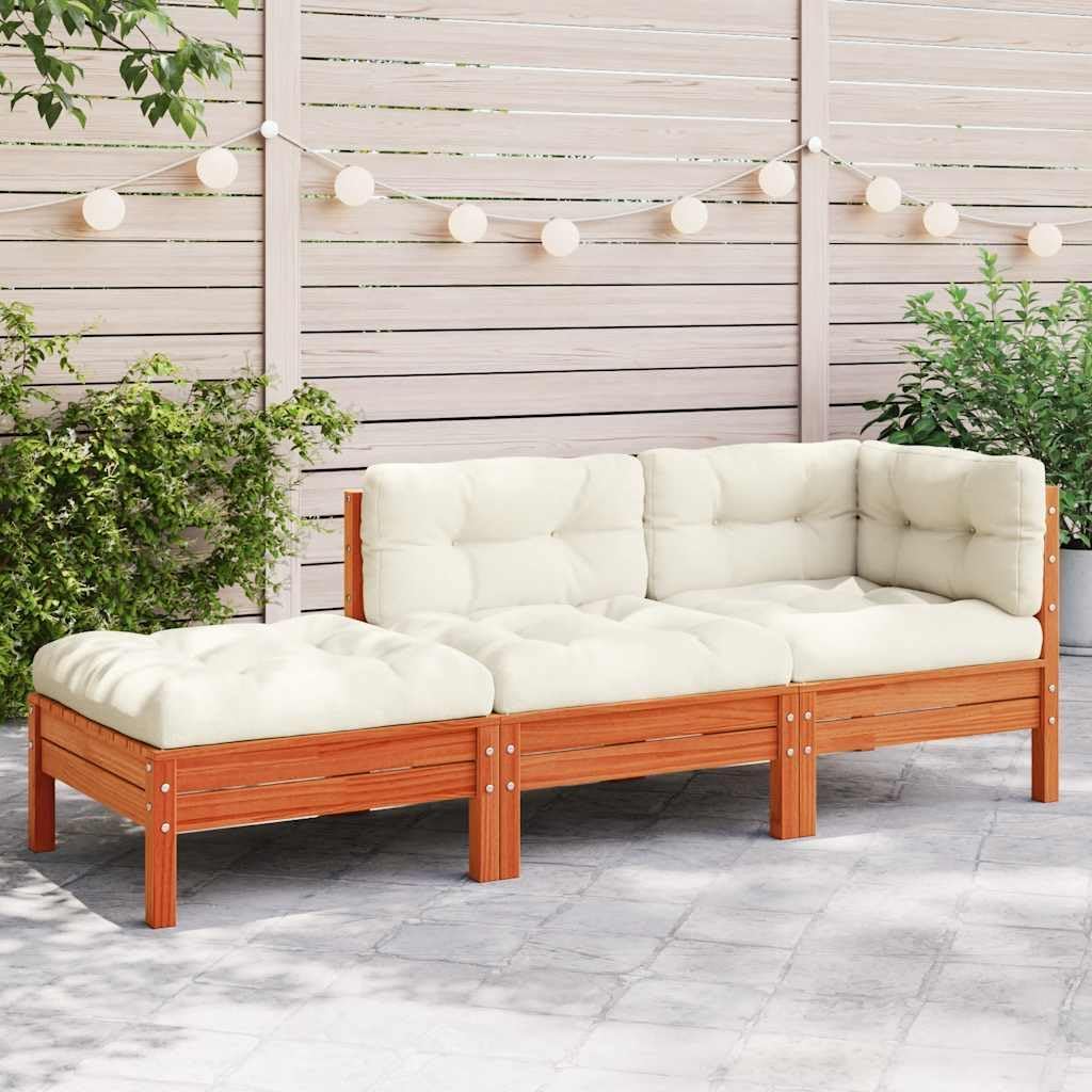 vidaXL Gartensofa 3-Sitzer, Modular Sofa mit Kissen Hocker, Gartensessel Ecksofa mit Lattenrost, Relaxsessel Lounge Sessel Gartenmöbel