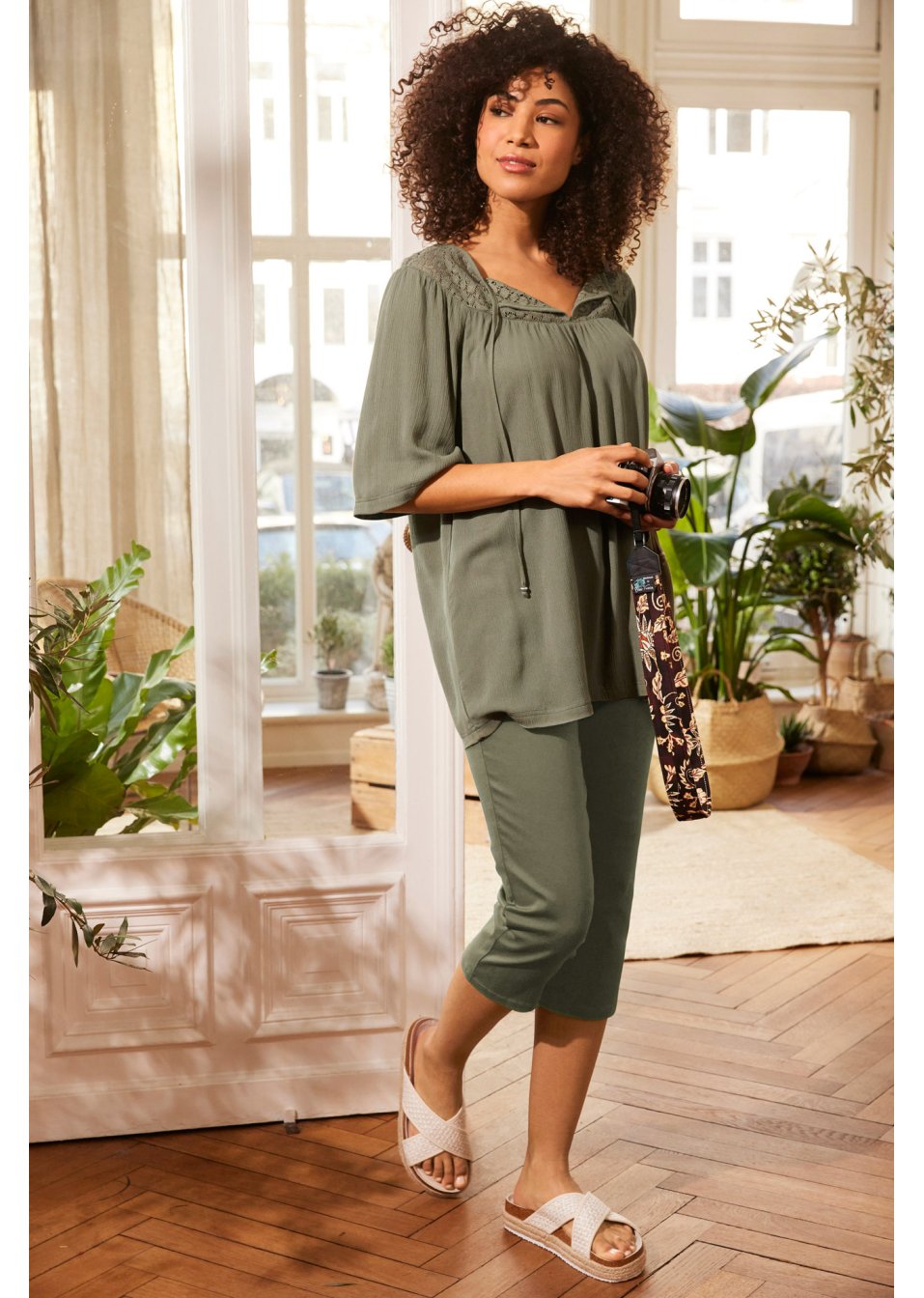 Pantalon 3/4 super-stretch avec taille confortable