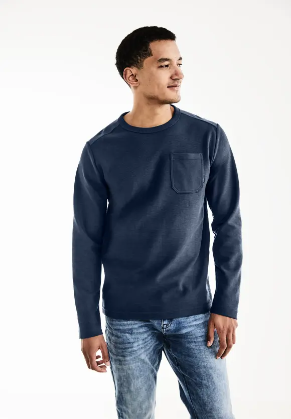 Struktur Langarmshirt - dark dust blue