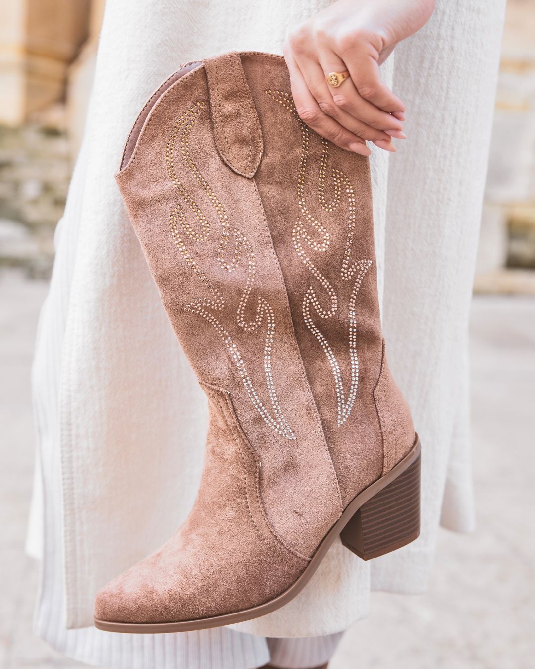Bottes femme camel santiags à talon - Mona
