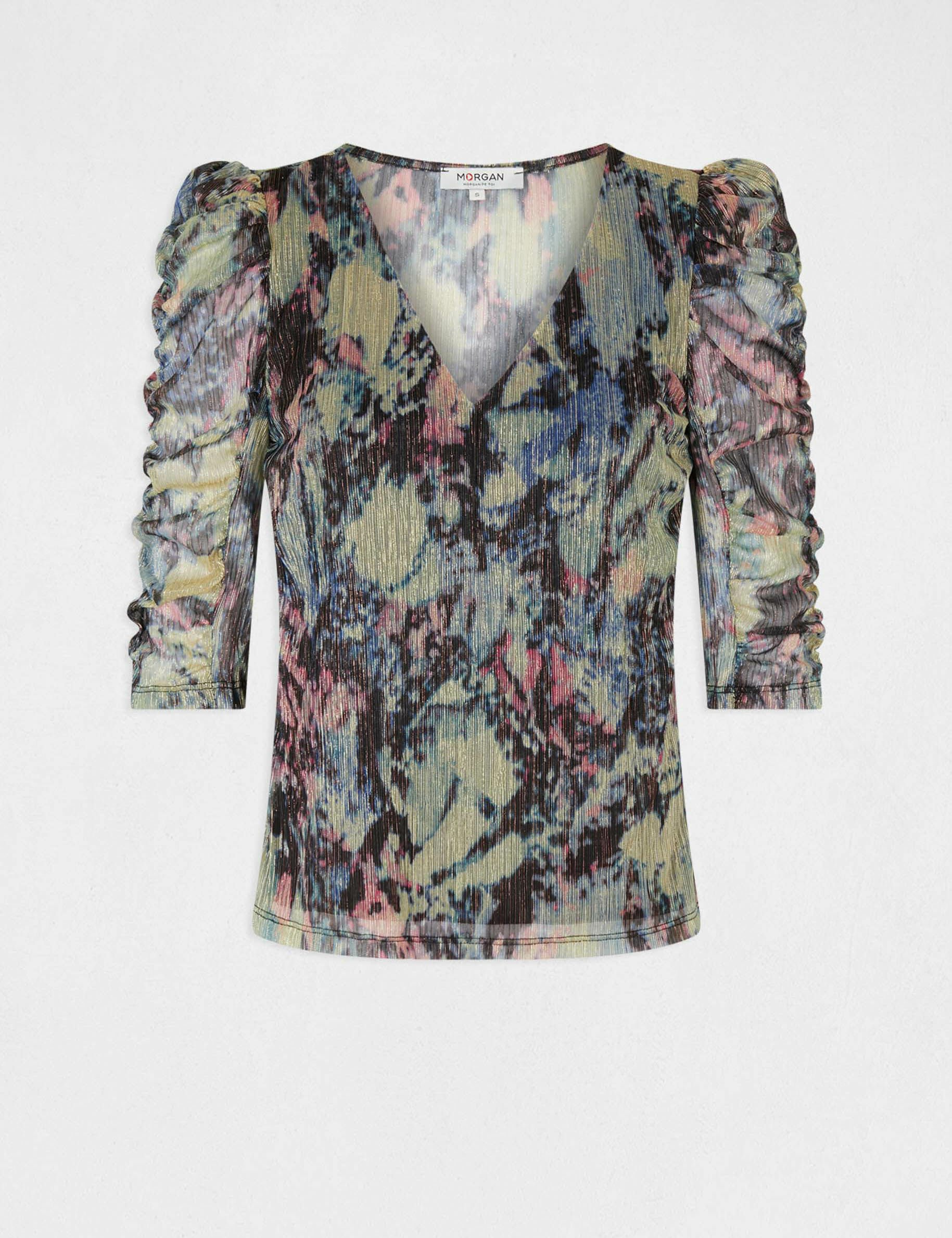 T-shirt manches 3/4 imprimé abstrait multico femme - multico
