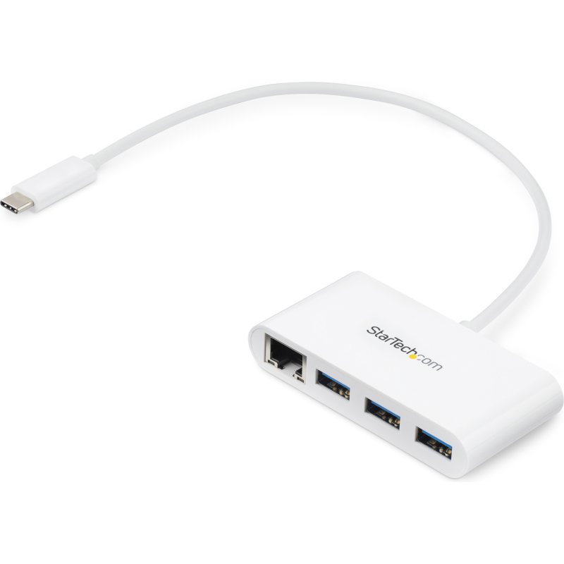 StarTech.com Hub USB-C à 3 ports avec Gigabit Ethernet - USB 3.0 (5Gbps) - USB-C vers 3x USB-A - Blanc