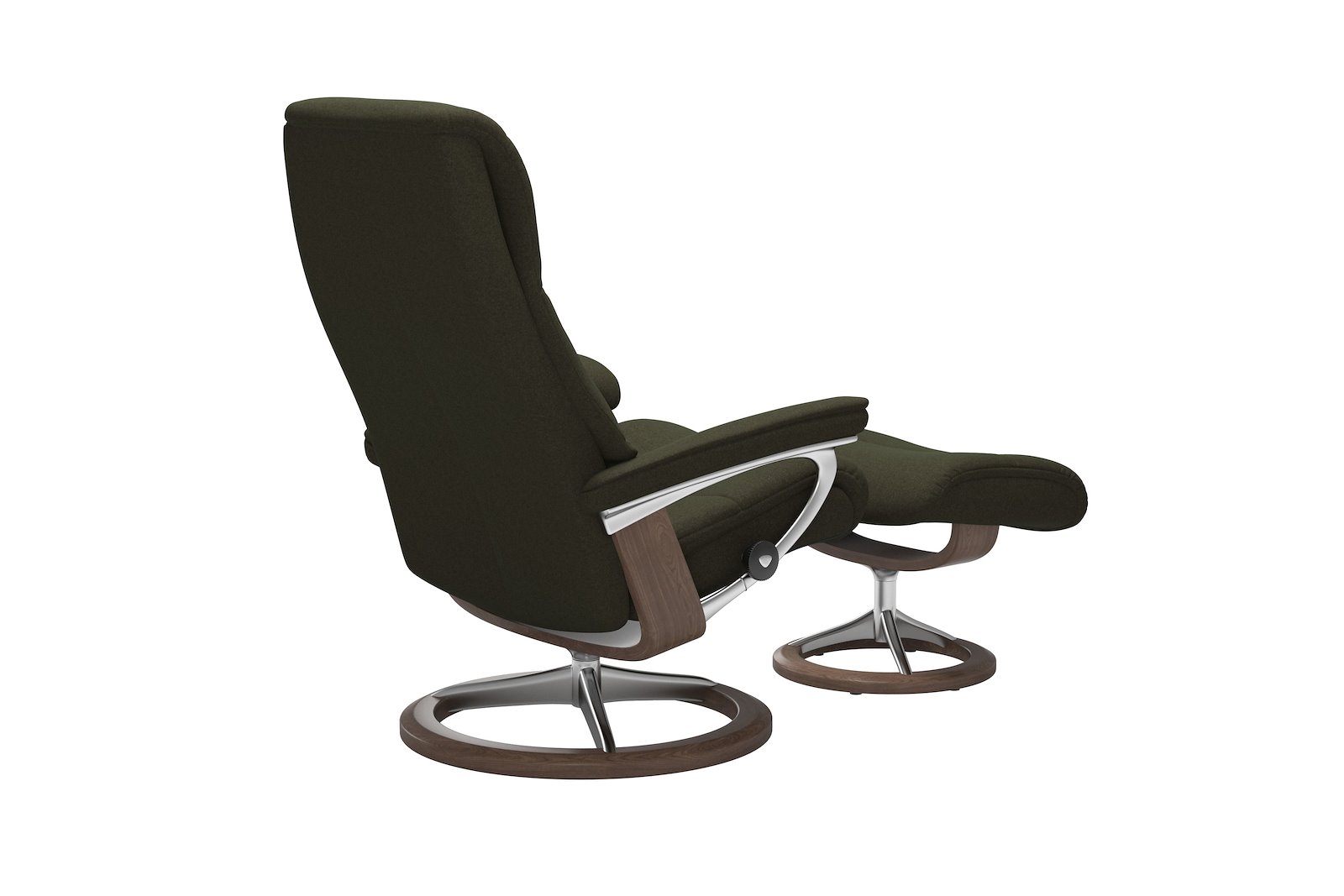 View lenestol med krakk Tekstil Calido Green – Signature understell – Alu – Valnøtt - Medium