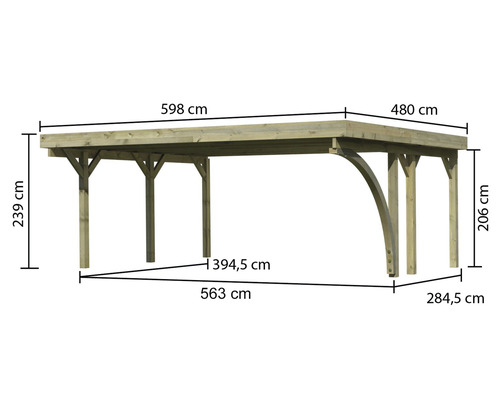 Dubbele carport Karibu Pluwig 1 variant B 598x480 cm drukgeïmpregneerd