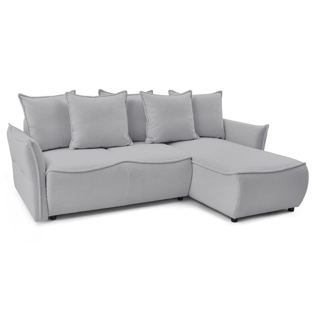 Bobochic Canapé d'angle droit convertible bouclette Léon gris clair - 242x158x90 cm