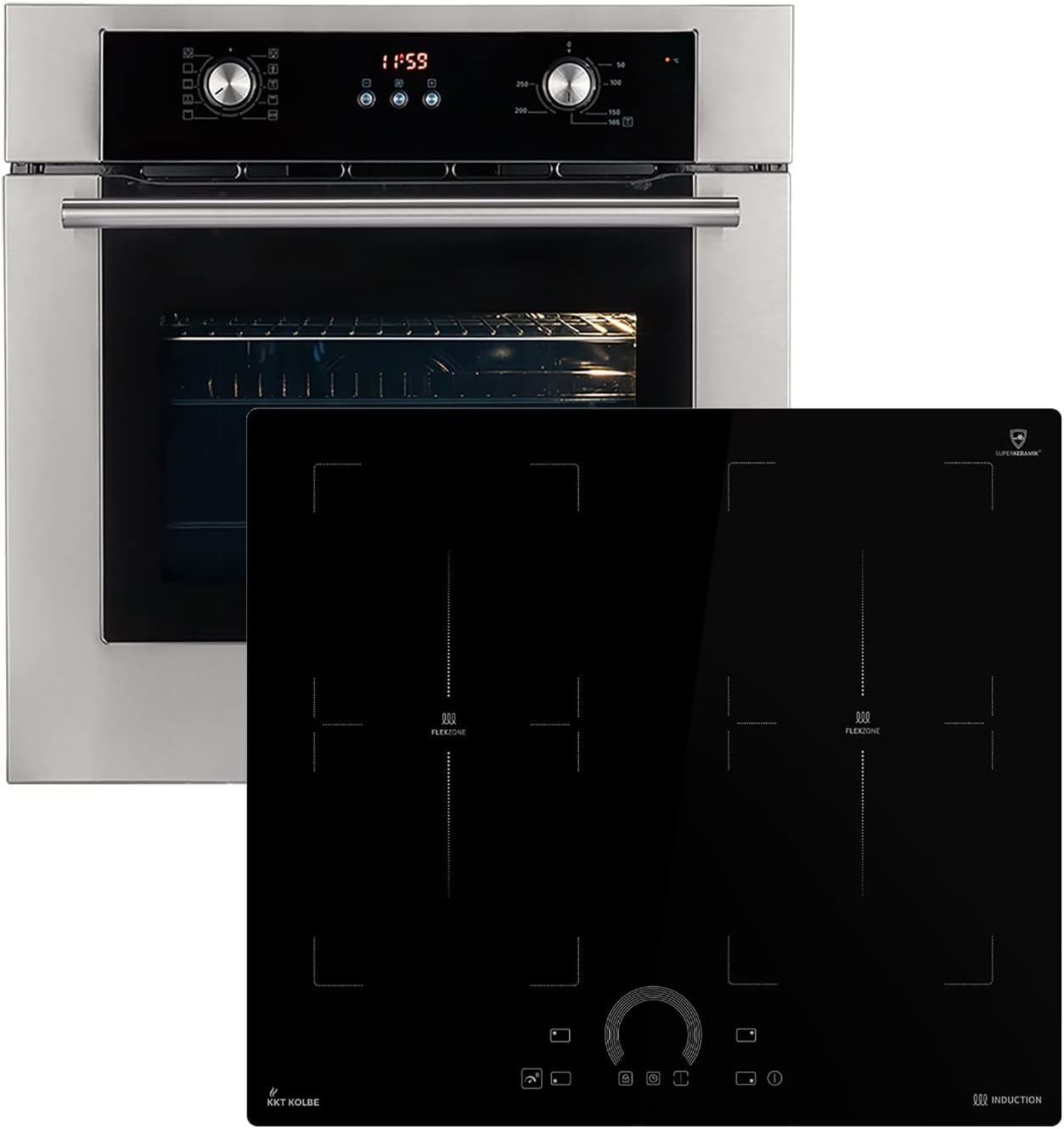 KKT KOLBE Autarkes Herdset | 60cm Einbaubackofen BO8810SS | 60cm Induktionskochfeld IH85904FZ | Heißluft | Teleskopauszüge | Timer | 2-fach Wärmeschutzverglasung | Kindersicherung | SET8810IH594FZ