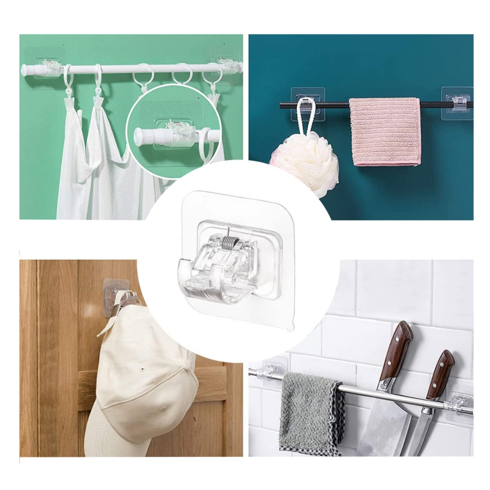 (2er Set) Selbstklebende Multifunktions Gardinen Stangen Halter für Badezimmer / Küche / Wohnzimmer - Transparent