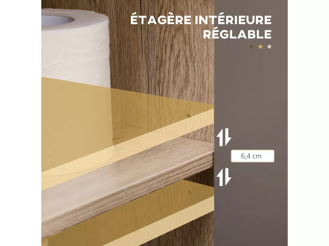 Meuble salle de bain - meuble sous-vasque - placard 2 portes avec étagère - dim. 60L x 30l x 59H cm - panneaux particules chêne clair gris