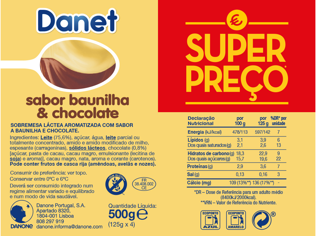 SOBREMESA DANET LÁCTEA BAUNILHA E CHOCOLATE 4X125G