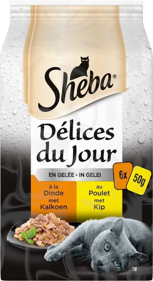 Sheba kattenvoer in gelei Délices du Jour kalkoen en kip 50 g 6 stuks