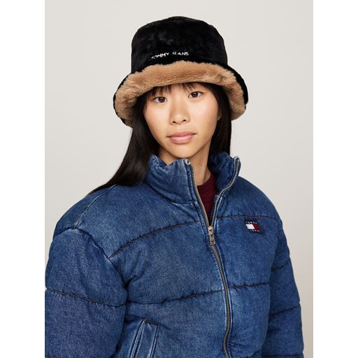 Tommy Hilfiger Linear Fur Bøllehat, Black/Drifty Dunes, One size