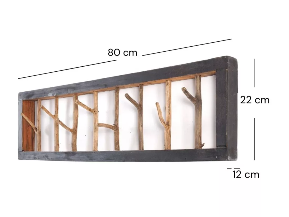 PORTE-MANTEAU MURAL TREIBHOLZ UNIKAT 80 Bois de recyclage massif, pour 16 bouteilles, avec tiroir 04 schwarz-natur