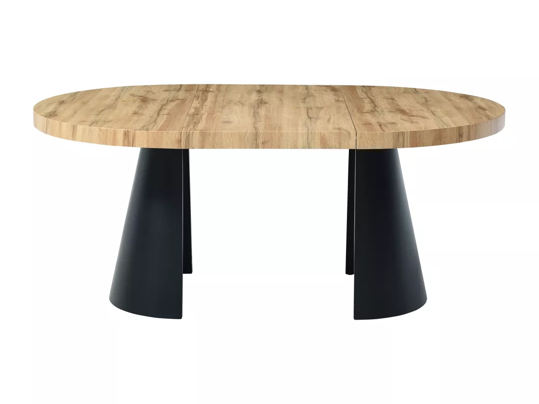 Table à manger extensible 4 à 12 personnes en MDF et métal noir - Naturel clair - JARELIA