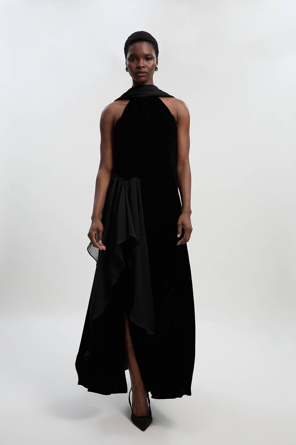 KarenMillen Robe Maxi Tissée à Devant Croisé en Velours Petite Taille
