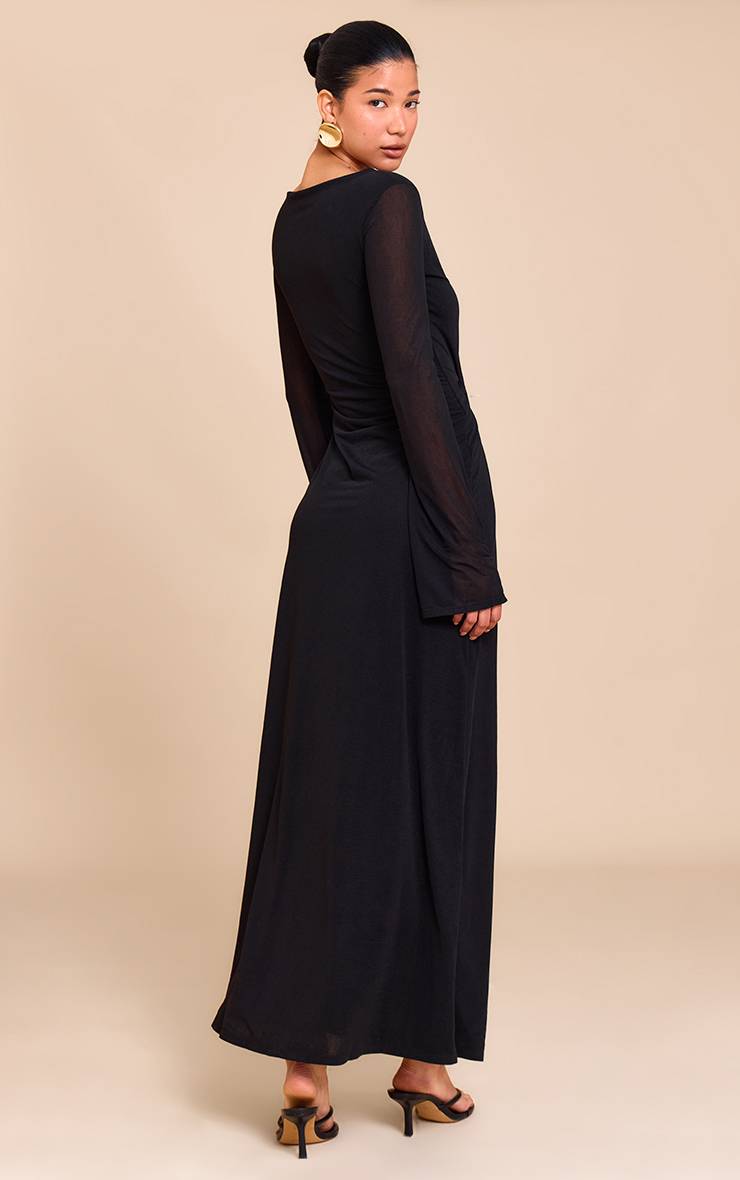 Noir Robe Longue En Mousseline Col Bateau À Manches Longues