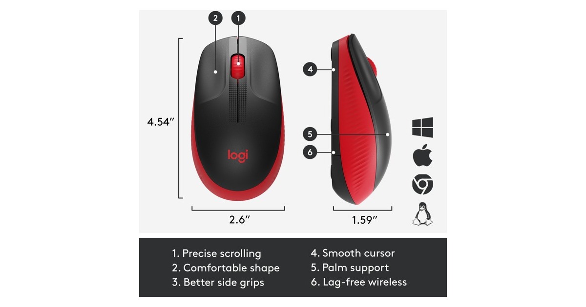 LogitechM190 Full-size wireless mouse  (Rood, 1000 dpi)
