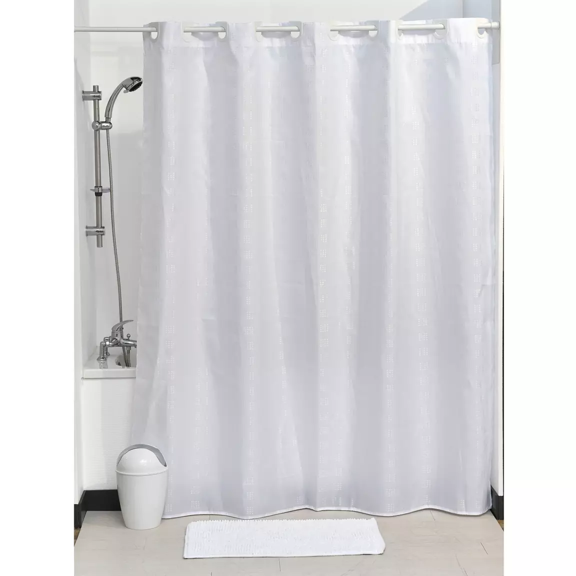 Rideau de douche avec œillets integrés (180 x 200 cm) Carrés Blanc