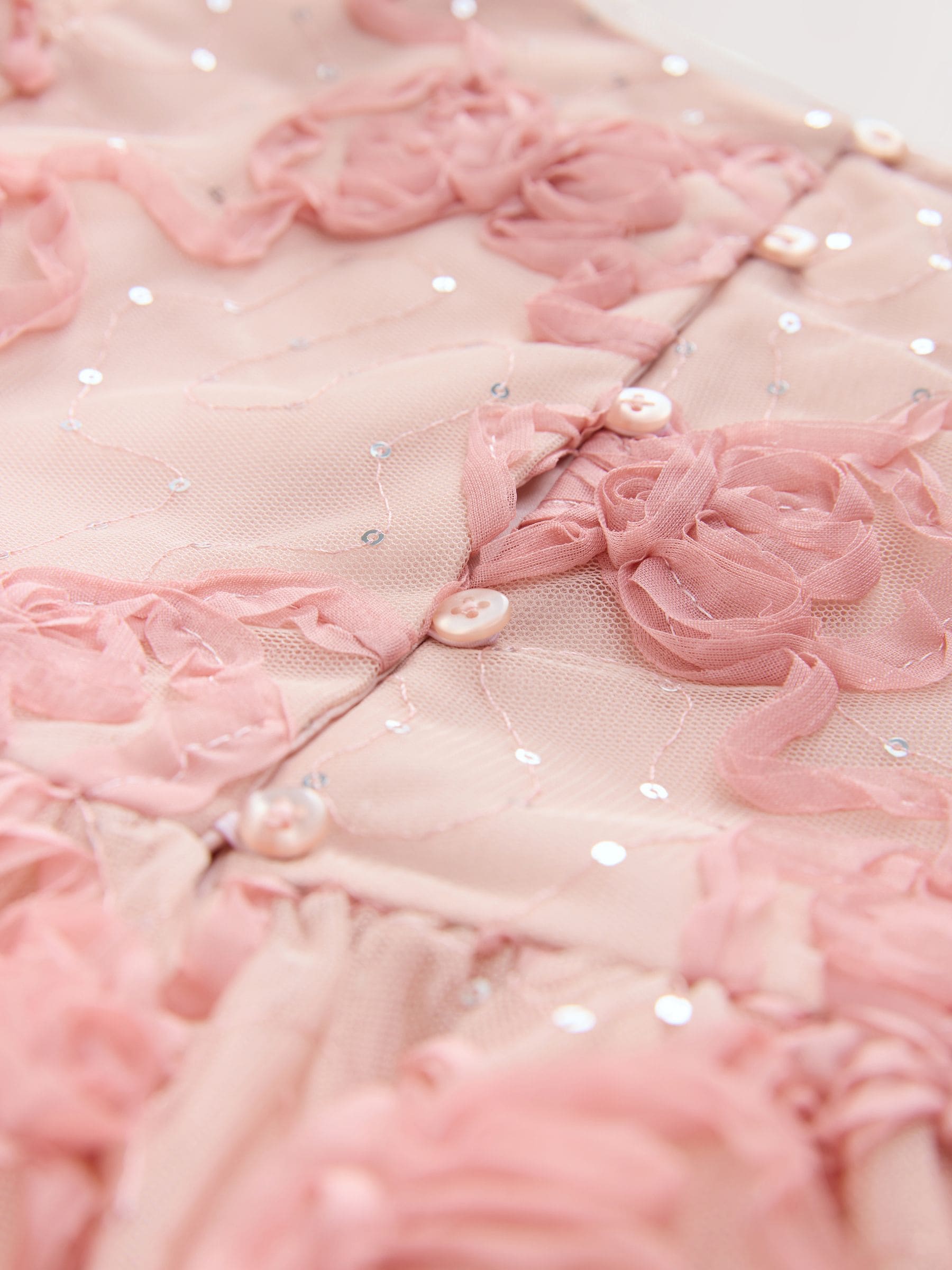 Roze - Jurk met mesh en strik (3-16jr)