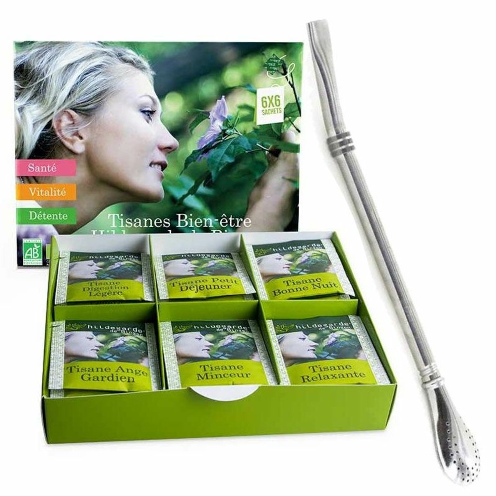 Coffret découverte tisanes 36 sachets + paille inox avec filtre